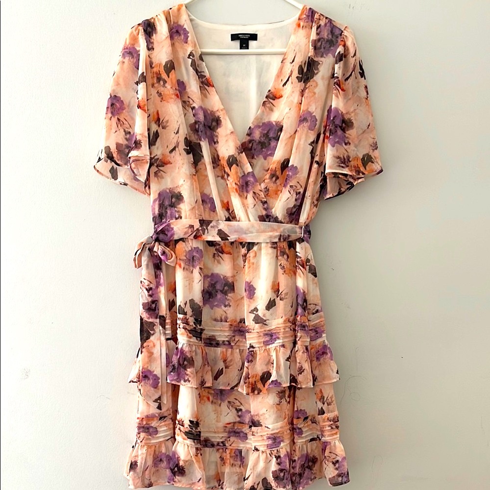 Vera Wang Pink Flutter Sleeve Wrap Mini Dress